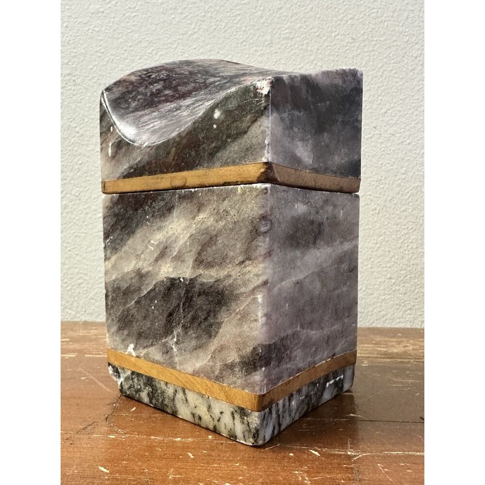 Antique Art Deco Marble Stone Wood Jewelry Box Heavy